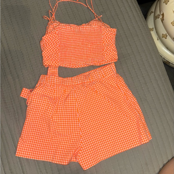 ZARA orange gingham crop top and skort set - Picture 10 of 12